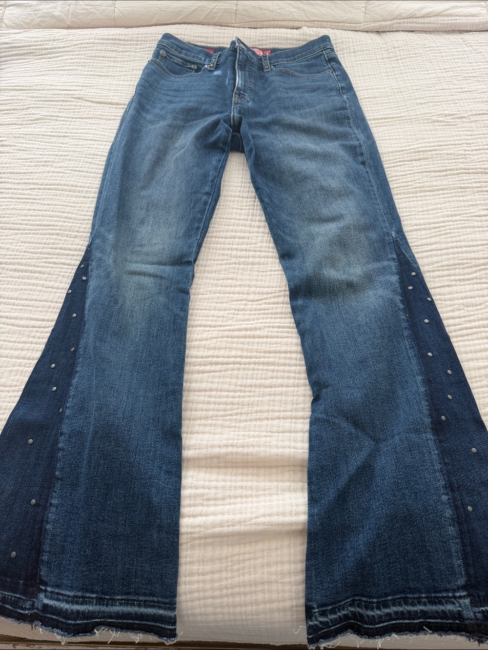 Lucky Brand Dark Blue Flare Jeans with Studded Side Panels